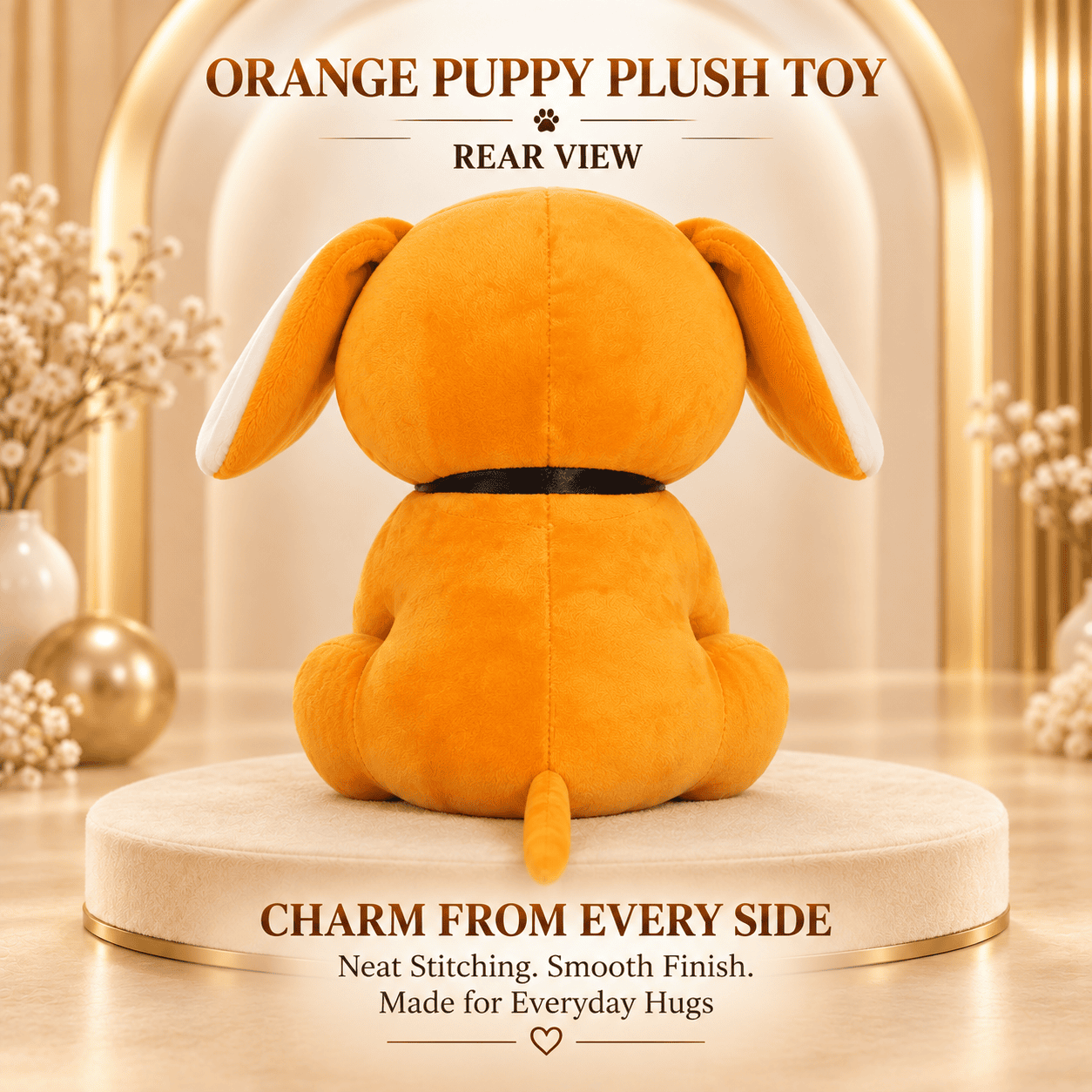 Orange Puppy Plush Toy – Soft Dog Stuffed Animal with Black Collar