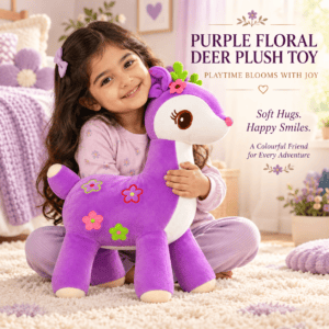 Purple Floral Deer Plush Toy – Soft Fawn Stuffed Animal with Flower Appliques