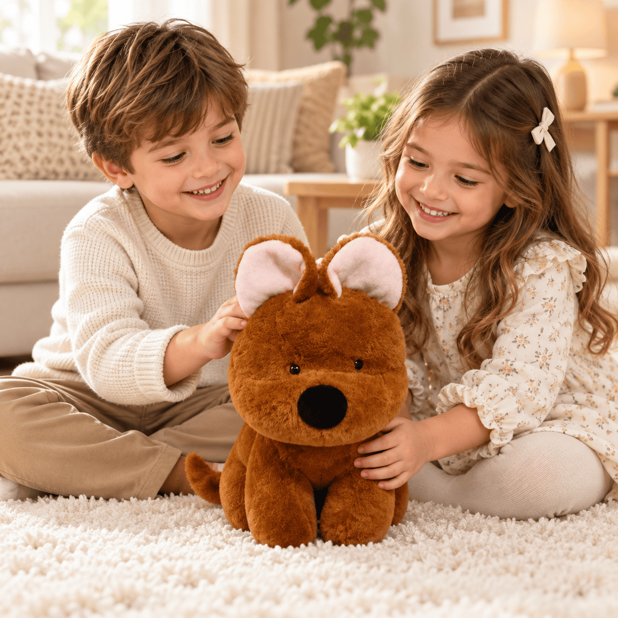 Fluffy Brown German Shepherd Dog Plush Toy – 35cm Soft Puppy Stuffed Animal