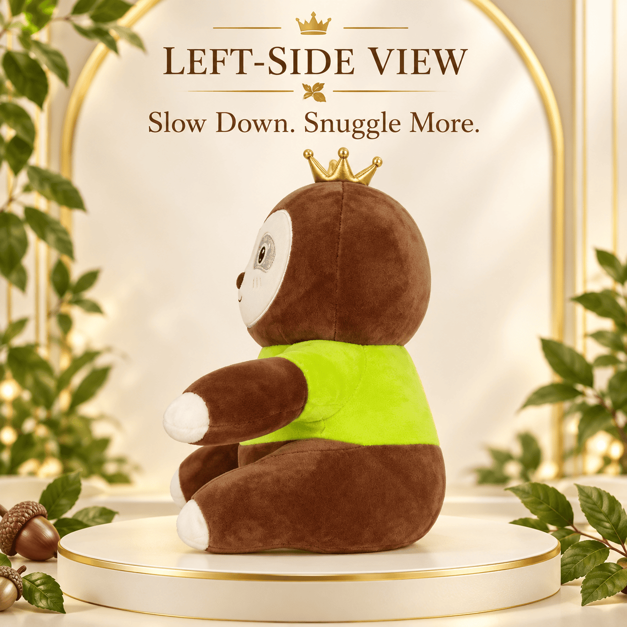 Royal Sloth Plush Toy in Green Top – 35cm Soft Stuffed Animal with Crown