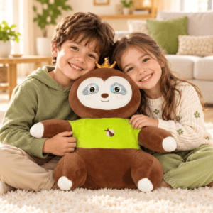 Royal Sloth Plush Toy in Green Top – 35cm Soft Stuffed Animal with Crown