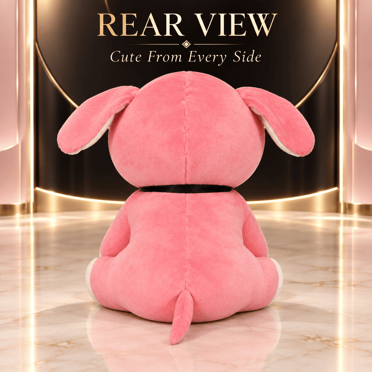 Soft Pink Puppy Plush Toy – 35cm Rose Pink Dog Stuffed Animal with Black Collar