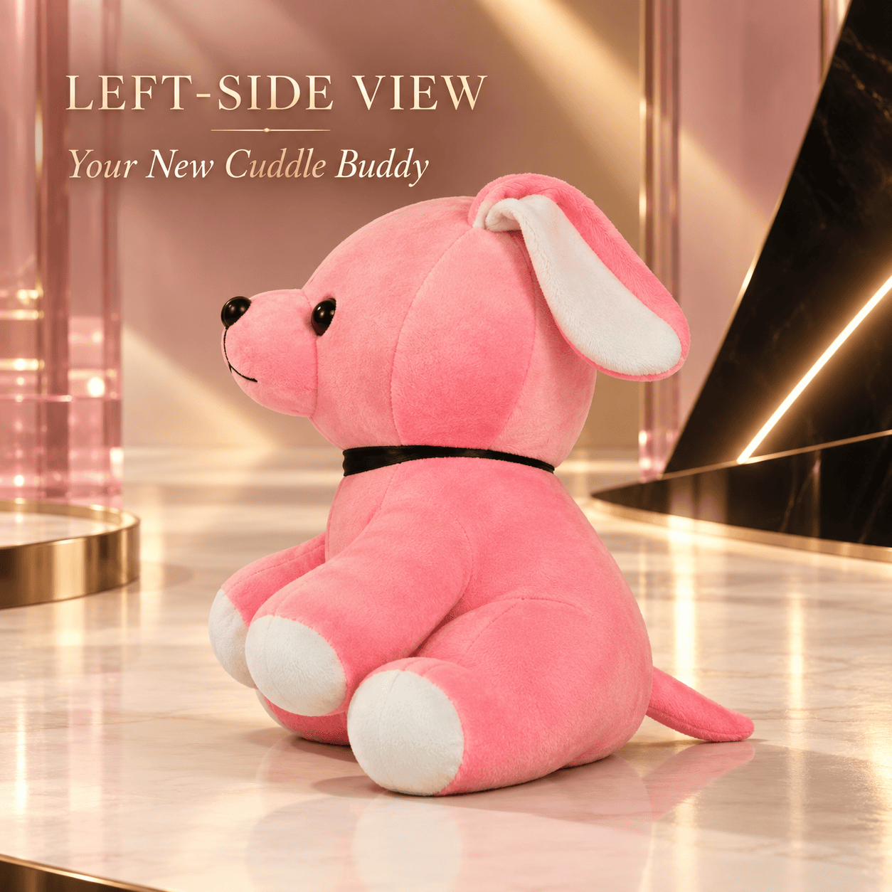 Soft Pink Puppy Plush Toy – 35cm Rose Pink Dog Stuffed Animal with Black Collar