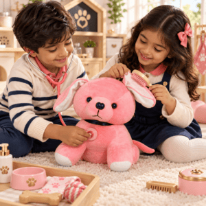 Soft Pink Puppy Plush Toy – 35cm Rose Pink Dog Stuffed Animal with Black Collar