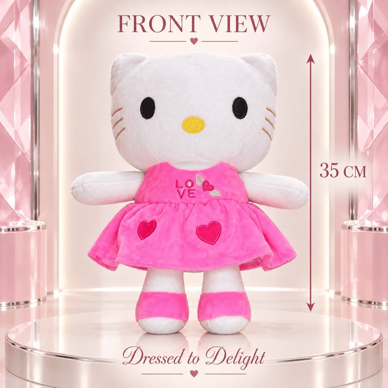 White Cat Plush Doll in Pink Love Dress – 35cm Soft Kitten Stuffed Animal