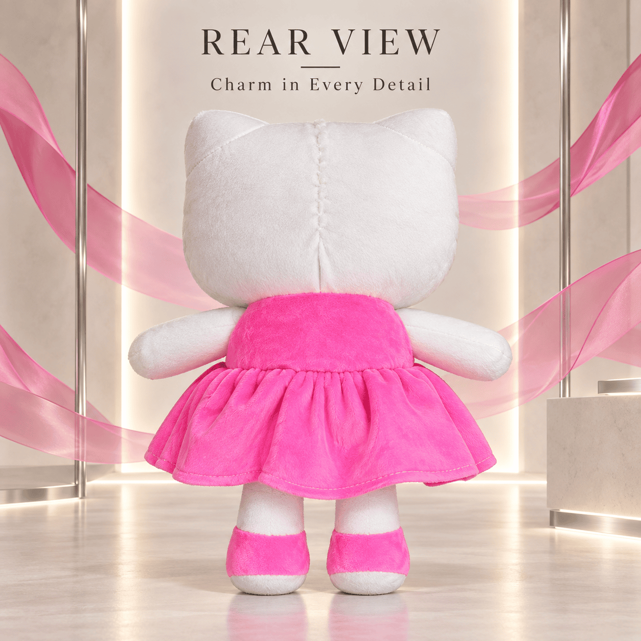 White Cat Plush Doll in Pink Love Dress – 35cm Soft Kitten Stuffed Animal