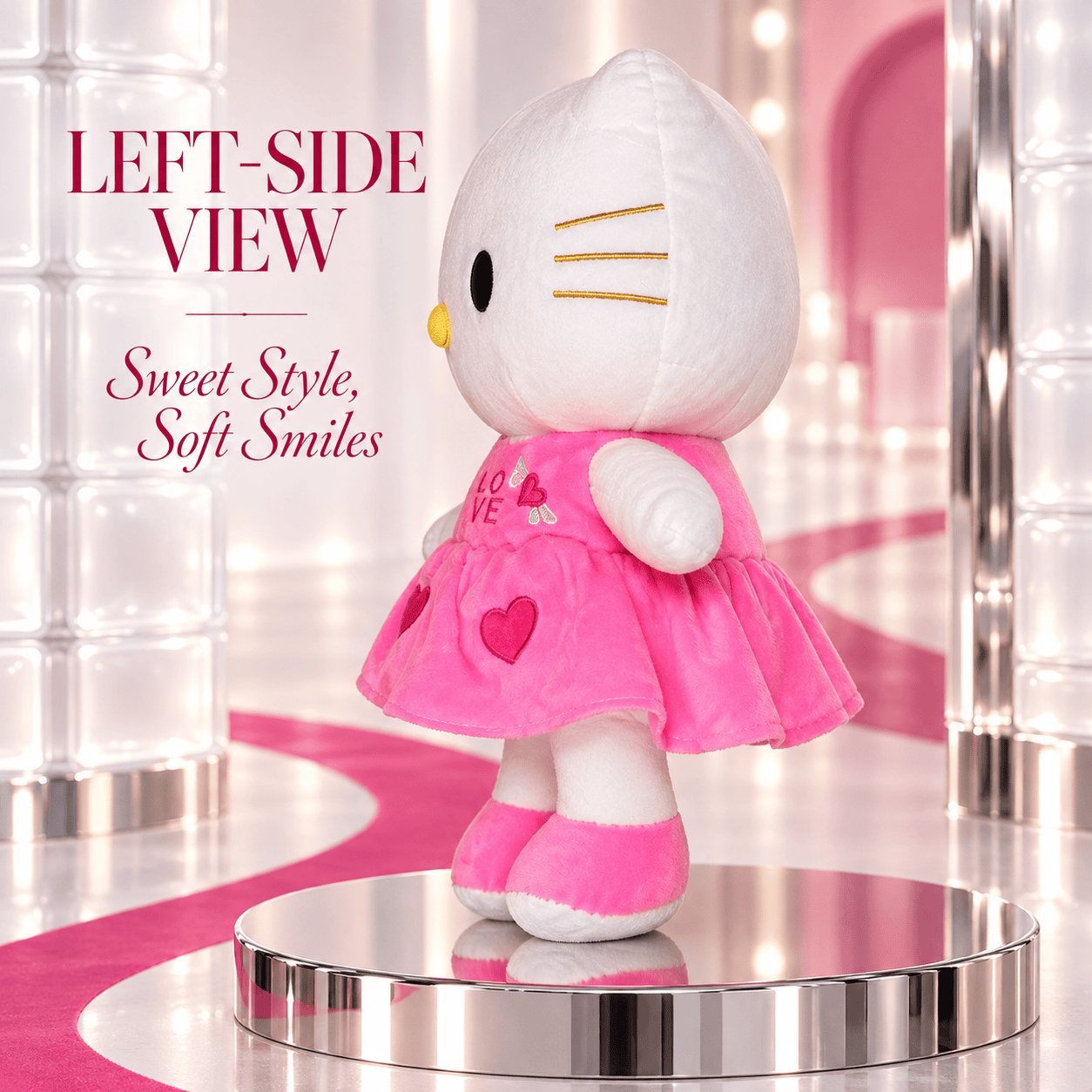 White Cat Plush Doll in Pink Love Dress – 35cm Soft Kitten Stuffed Animal