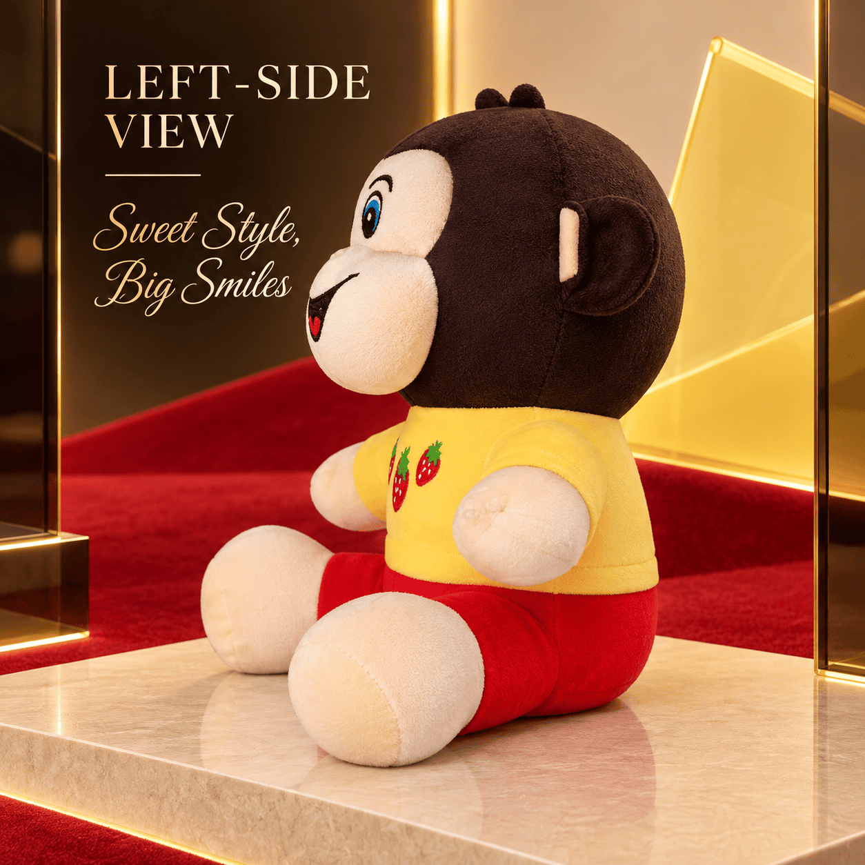 Cheeky Monkey Plush Toy in Strawberry Top – 35cm Soft Stuffed Animal