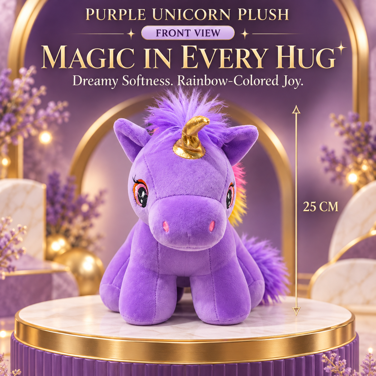 Pink Unicorn Plush Toy – 25cm Soft Stuffed Animal with Gold Horn