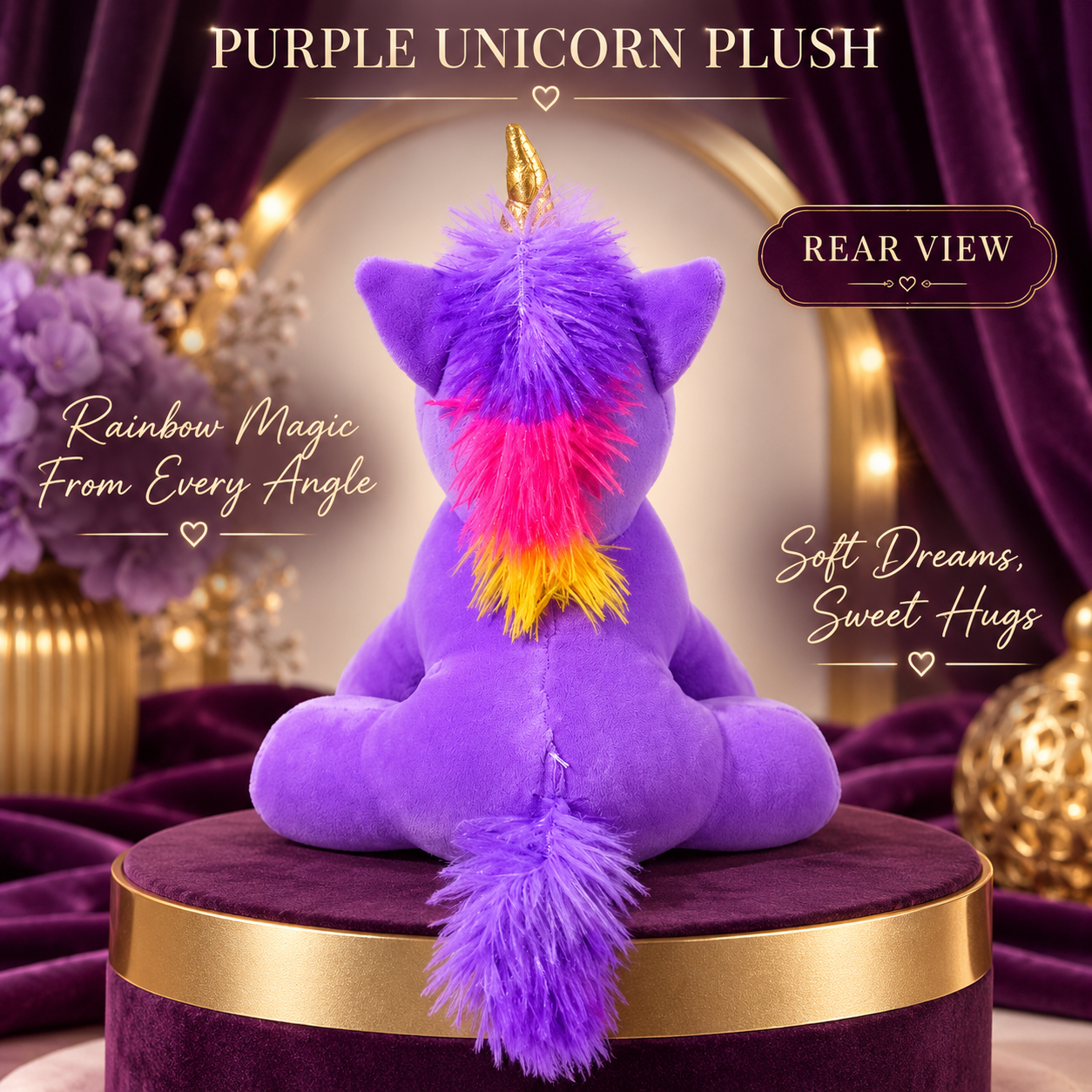 Purple Unicorn Plush Toy – 25cm Soft Stuffed Animal with Gold Horn