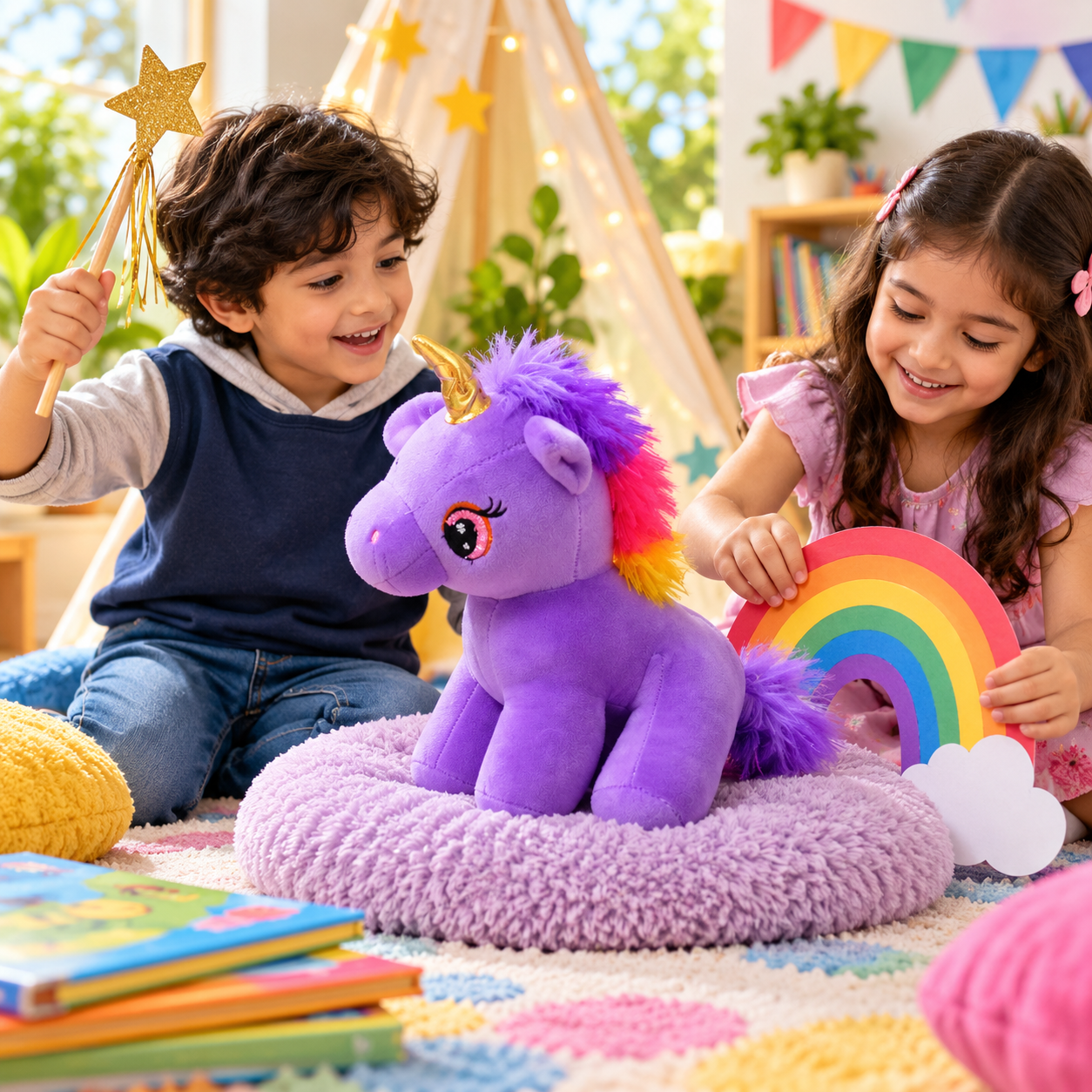 Purple Unicorn Plush Toy – 25cm Soft Stuffed Animal with Gold Horn