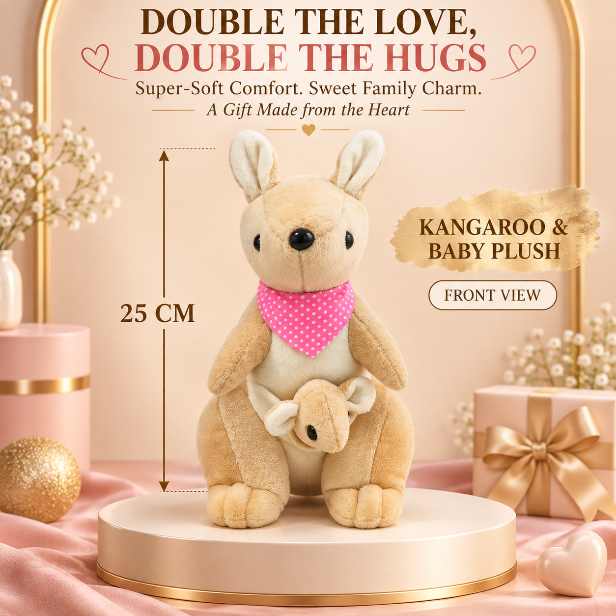 Mother Kangaroo & Baby Joey Plush Toy – 25cm Soft Tan Stuffed Animal Duo