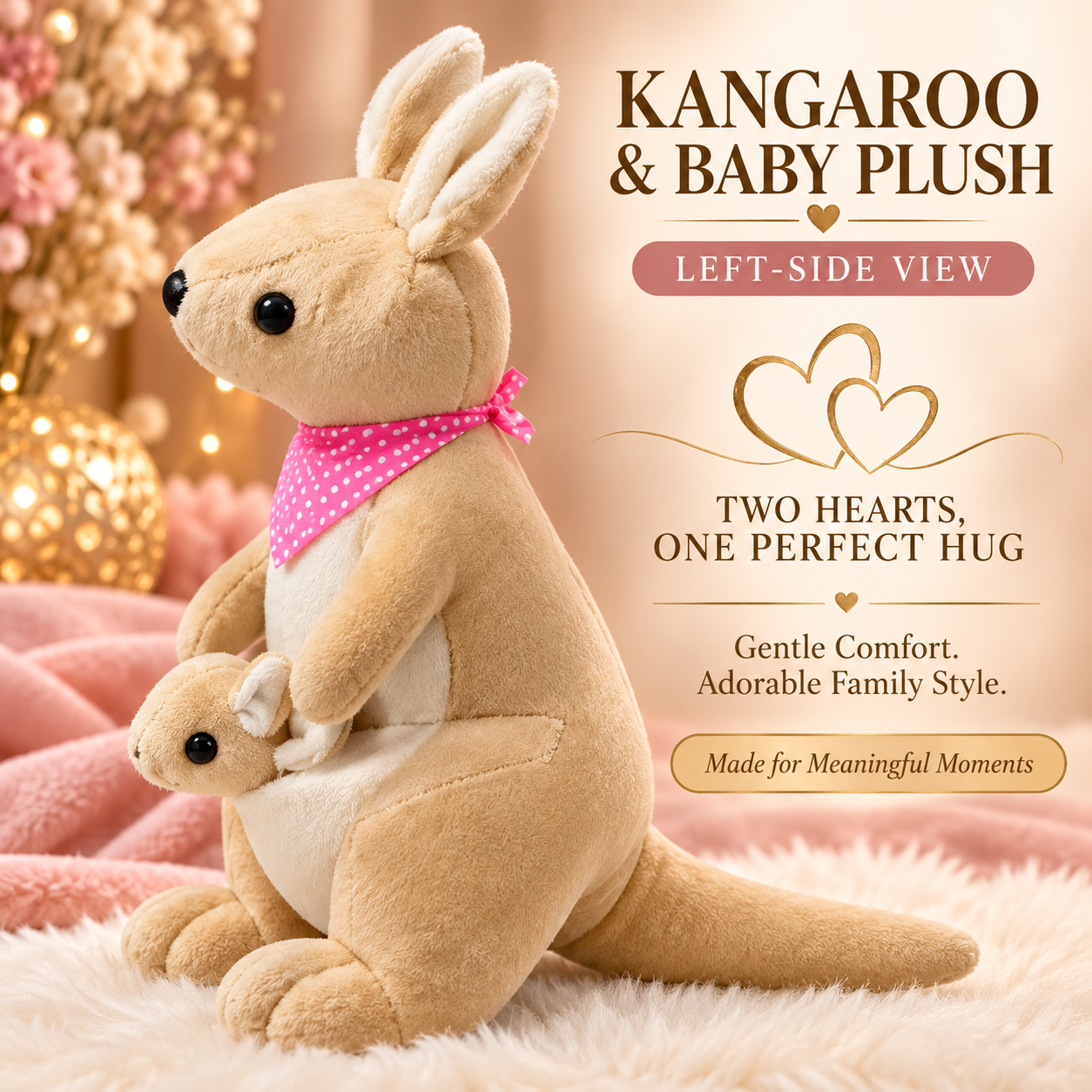 Mother Kangaroo & Baby Joey Plush Toy – 25cm Soft Tan Stuffed Animal Duo