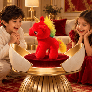 Red Rainbow Unicorn Plush Toy – 25cm Soft Stuffed Animal with Gold Horn