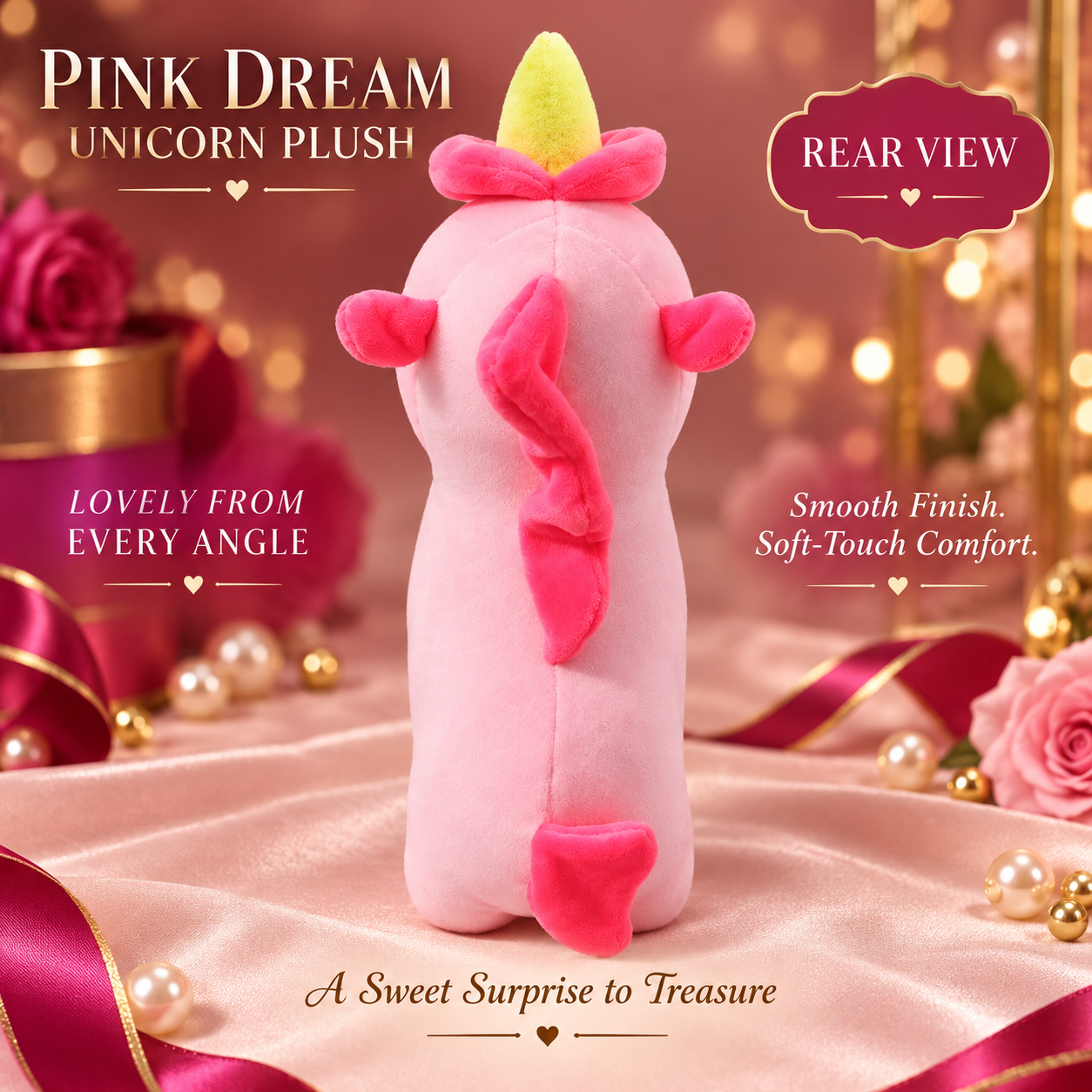 Pink Dream Unicorn Plush Toy – 25cm Soft Stuffed Animal with Yellow Horn
