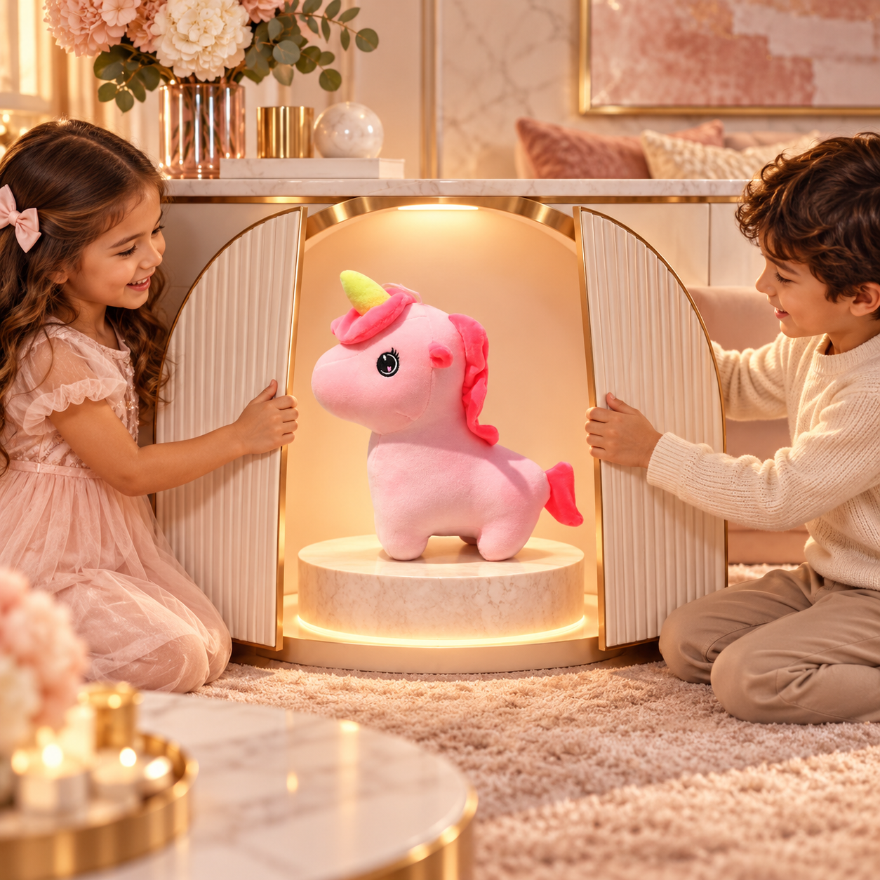 Pink Dream Unicorn Plush Toy – 25cm Soft Stuffed Animal with Yellow Horn