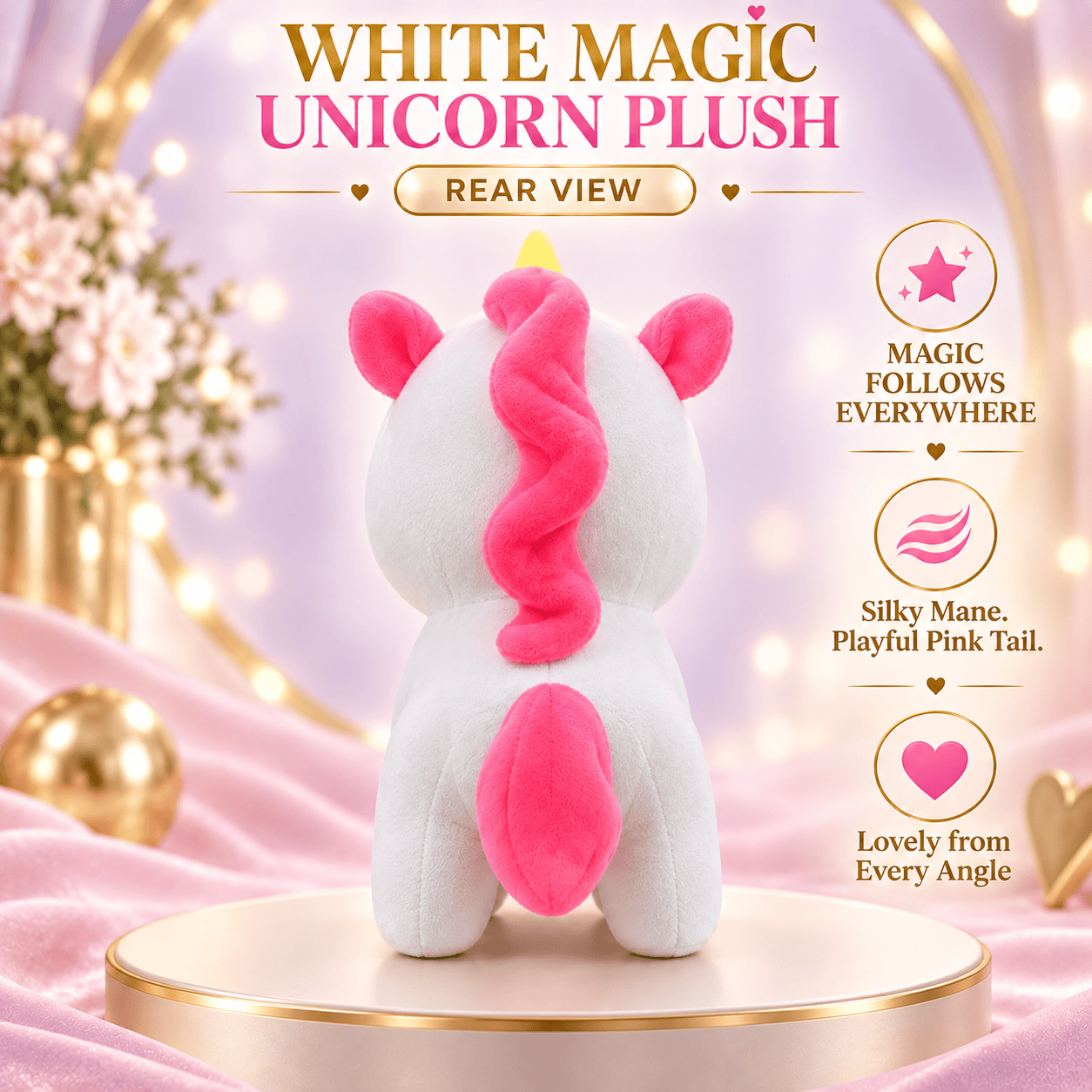 White Magic Unicorn Plush Toy – 25cm Soft Stuffed Animal with Yellow Horn
