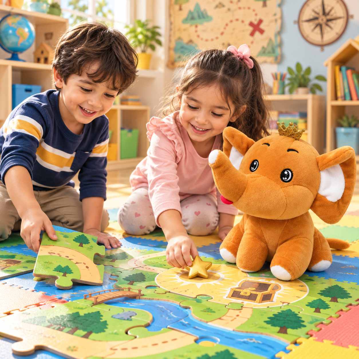 Orange Prince Elephant Plush Toy – 25cm Soft Stuffed Animal with Golden Crown