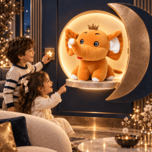 Orange Prince Elephant Plush Toy – 25cm Soft Stuffed Animal with Golden Crown