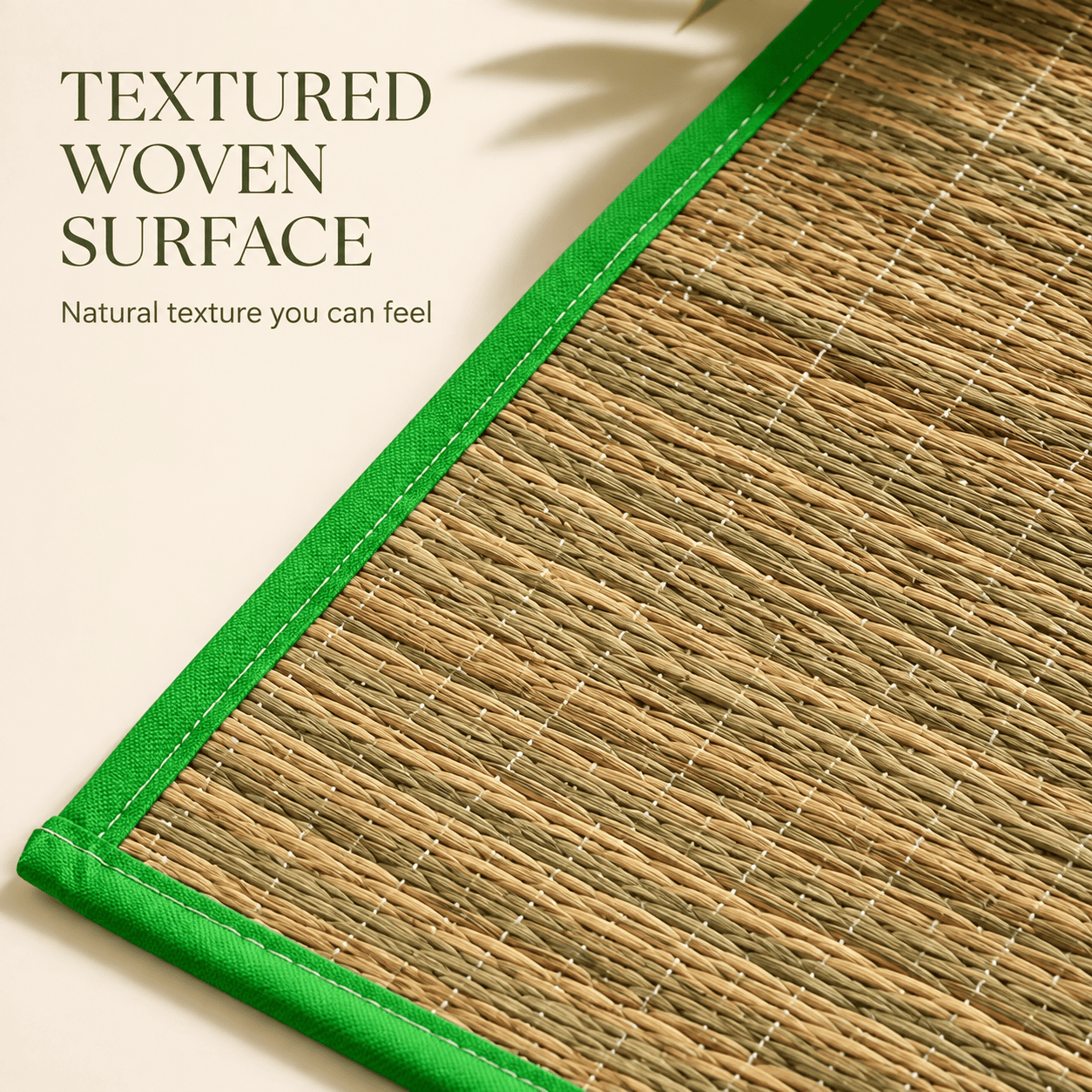 Natural Woven Grass Sitting Mat – Eco-Friendly Compact Floor Mat with Green Border