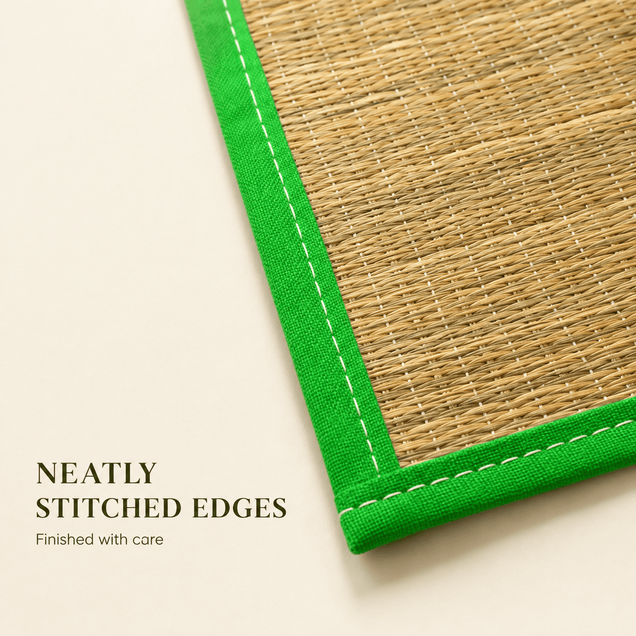 Natural Woven Grass Sitting Mat – Eco-Friendly Compact Floor Mat with Green Border