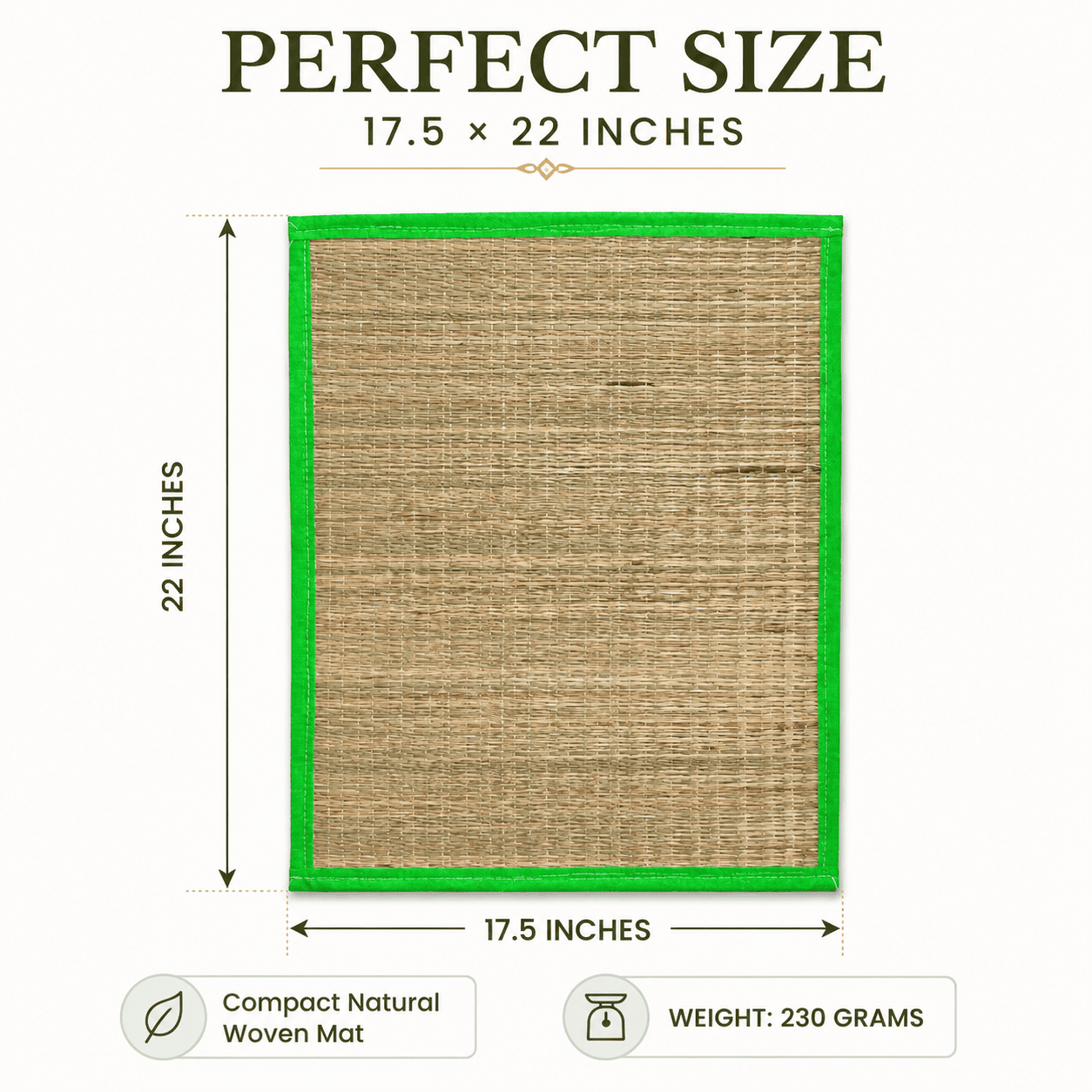 Natural Woven Grass Sitting Mat – Eco-Friendly Compact Floor Mat with Green Border