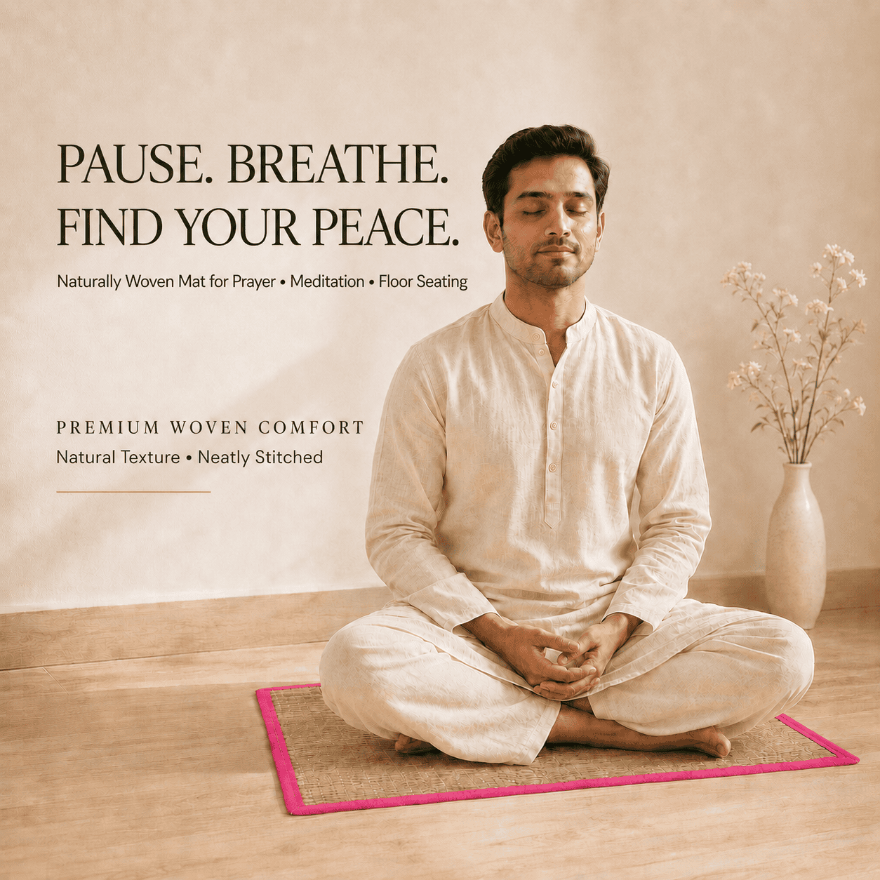 Natural Woven Grass Sitting Mat – Eco-Friendly Floor Mat for Meditation, Prayer & Seating