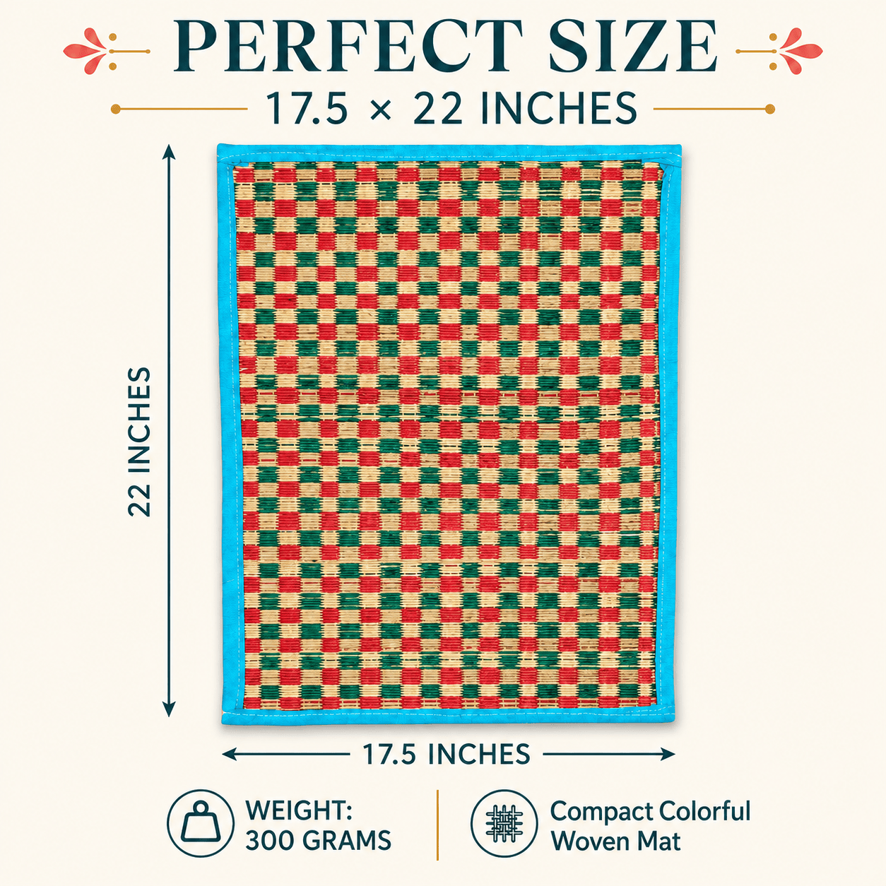 Multi-Pattern Woven Grass Sitting Mat – Eco-Friendly Floor Mat with Blue Border