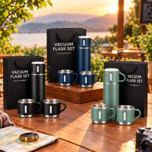 Double Wall Vacuum Insulated Stainless Steel Flask Set with Cups (500 ML)