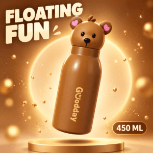 Goodday 450ml Brown Bear Kids Stainless Steel Insulated Water Bottle with 3D bear character lid