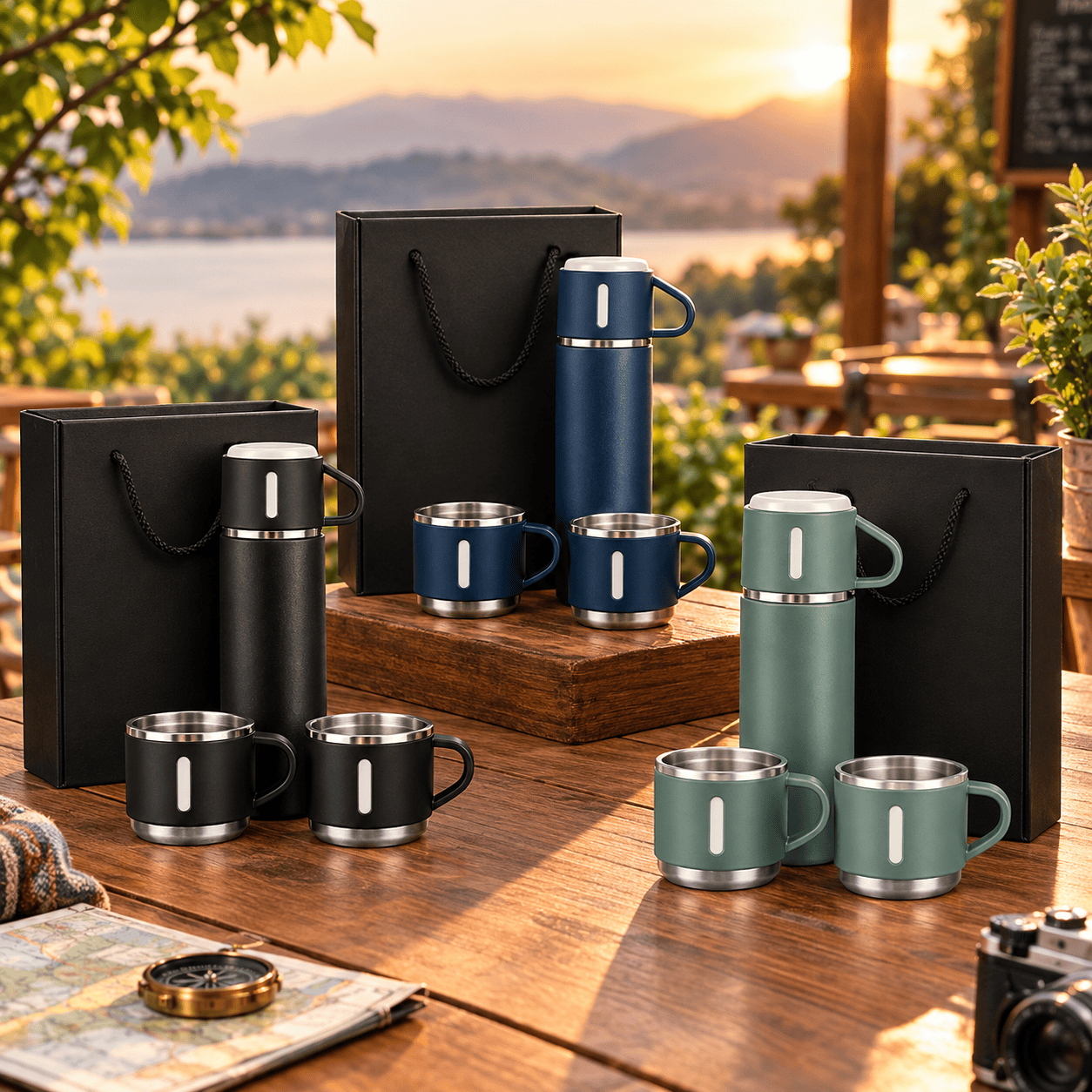 Double Wall Vacuum Insulated Stainless Steel Flask Set with Cups (500 ML)
