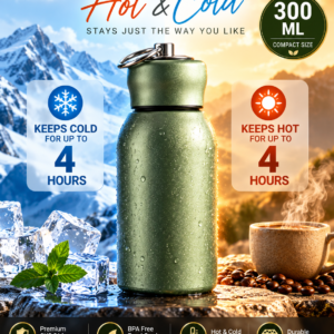 THE CUB 300ml Mini Stainless Steel Water Bottle – Vacuum Insulated Hot & Cold Thermos Flask for Kids, School & Office