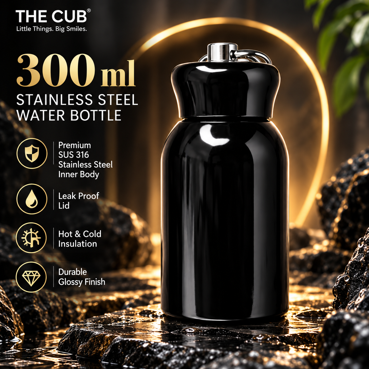 THE CUB 300ml Mini Stainless Steel Water Bottle – Vacuum Insulated Hot & Cold Thermos Flask for Kids, School & Office