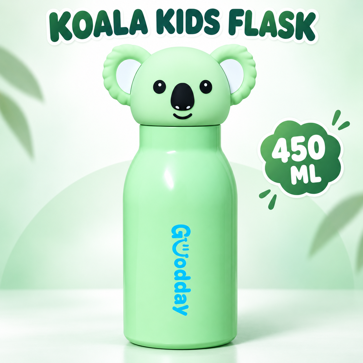 Goodday 450ml Leak-Proof Kids Insulated Water Bottle with Cute 3D Koala Lid