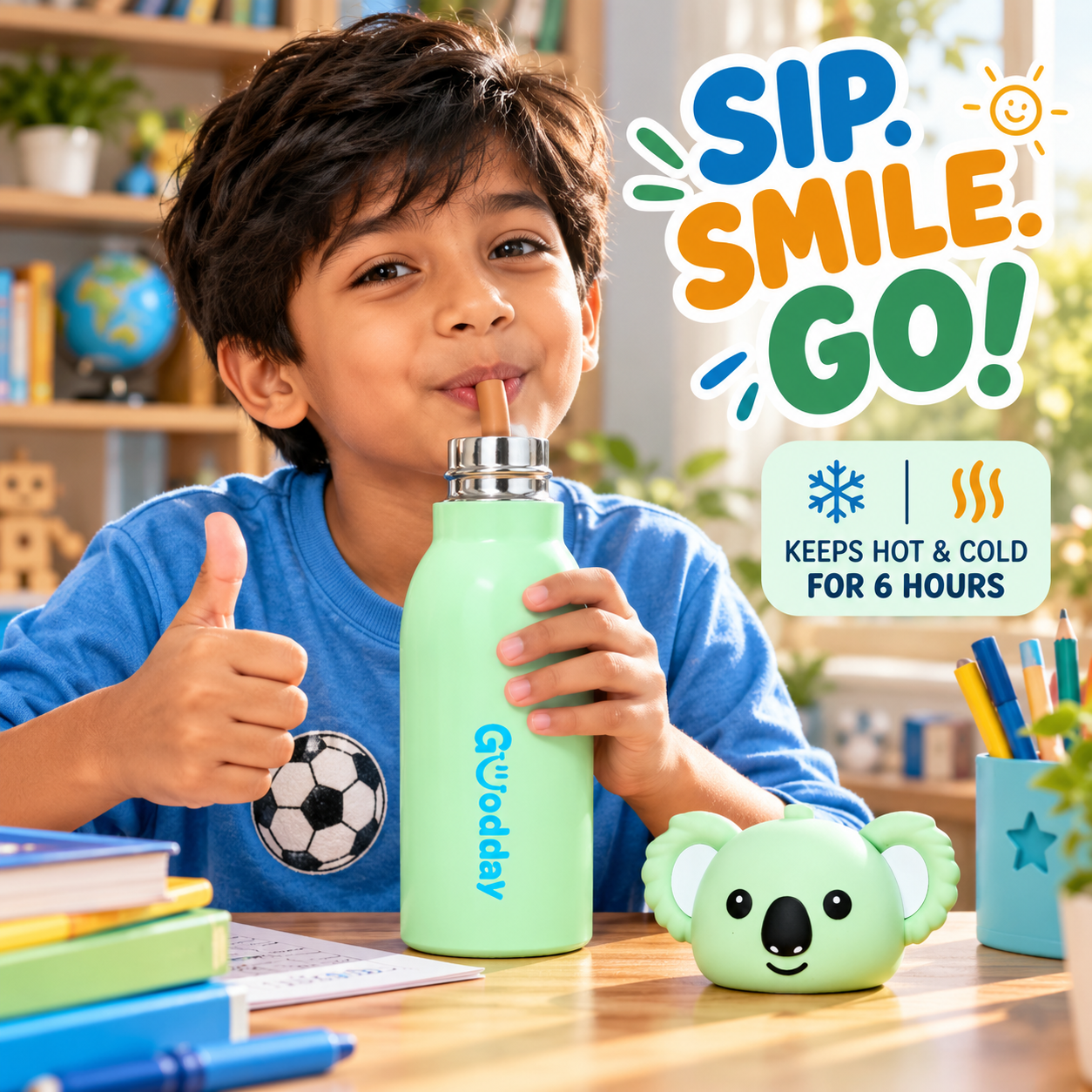 Goodday 450ml Leak-Proof Kids Insulated Water Bottle with Cute 3D Koala Lid