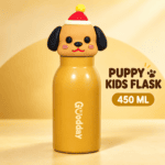 Goodday 450ml Mustard Yellow Puppy Kids Stainless Steel Insulated Water Bottle with 3D puppy character lid.
