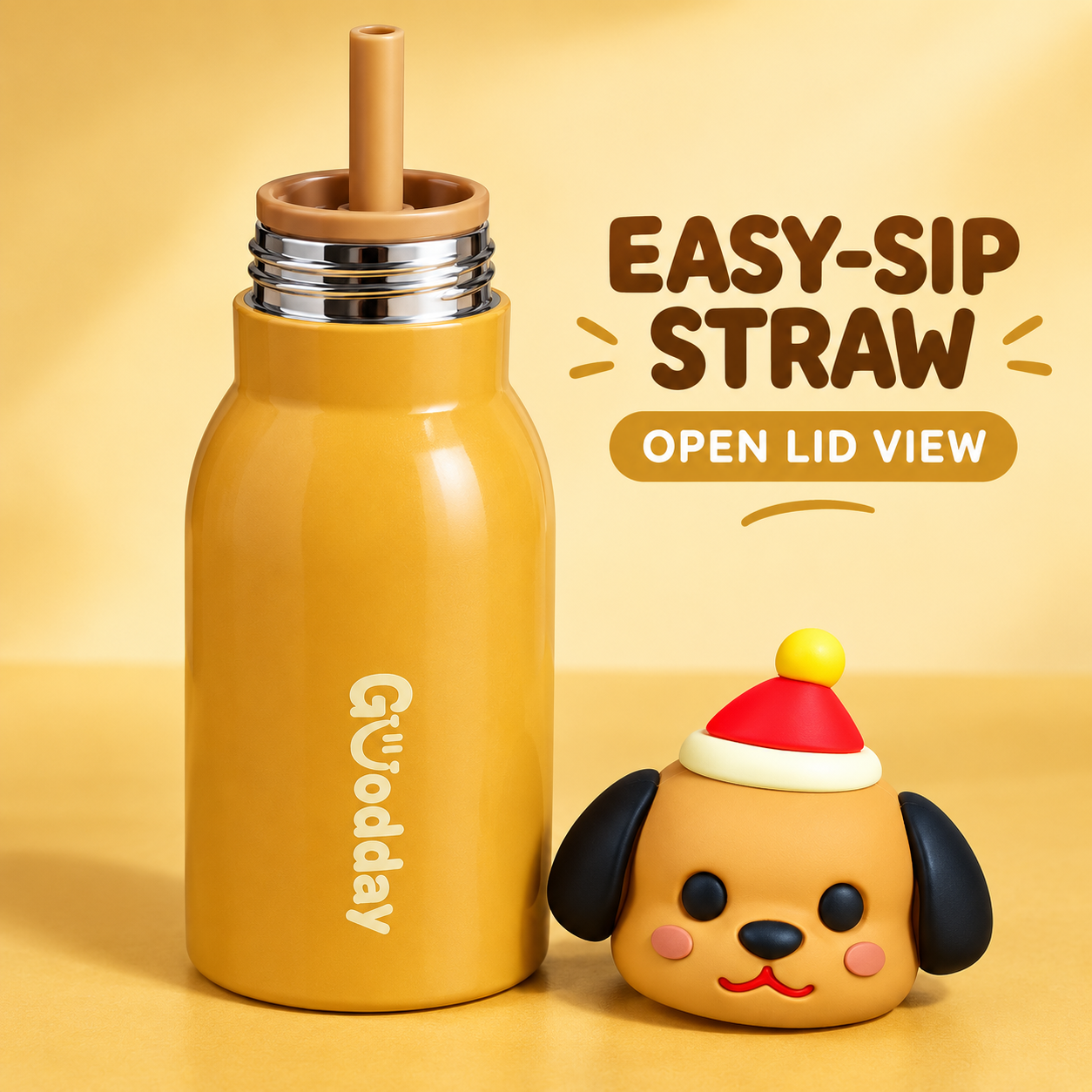 Goodday 450ml Leak-Proof Kids Insulated Water Bottle with Cute 3D Puppy Lid