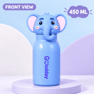 Goodday 450ml Pastel Blue Elephant Kids Stainless Steel Insulated Water Bottle with 3D elephant character lid